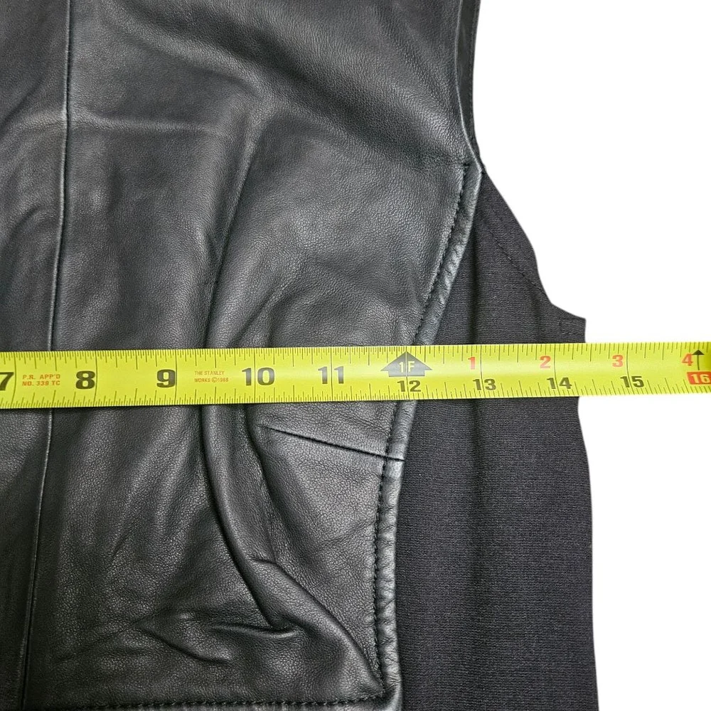 Halogen 4P Black Mixed Media Sleeveless A-line Leather Sheath Mini Dress - Picture 6 of 7